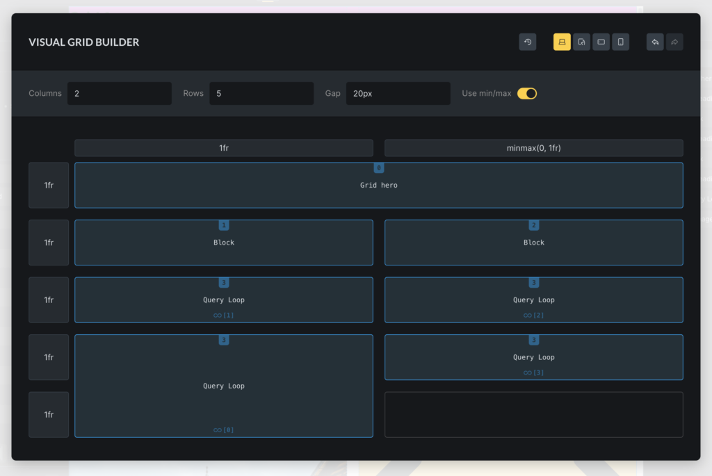 Bricks 2 alpha editor visual grilla